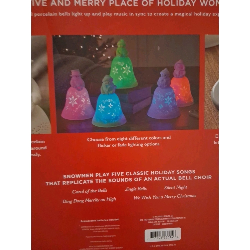 NIB HTF Hallmark Snowmen Bell Choir Musical Decorations Light And Sound NEW - Picture 4 of 4